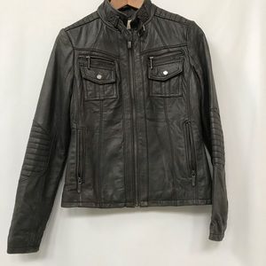 MICHEAL KORS MOTORCYCLE LEATHER JACKET DARK GRAY S